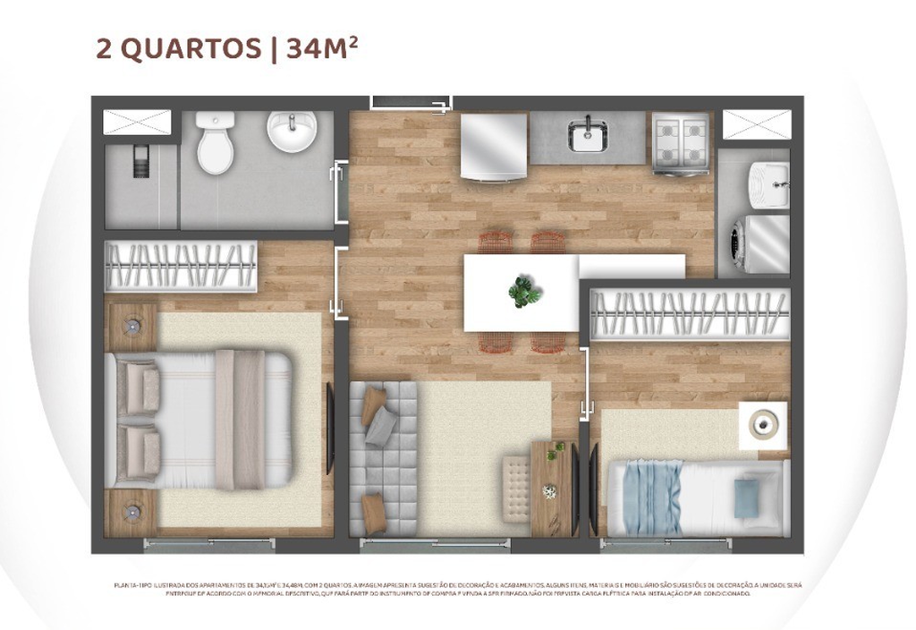 Planta 02 - 2 dorm 34m�