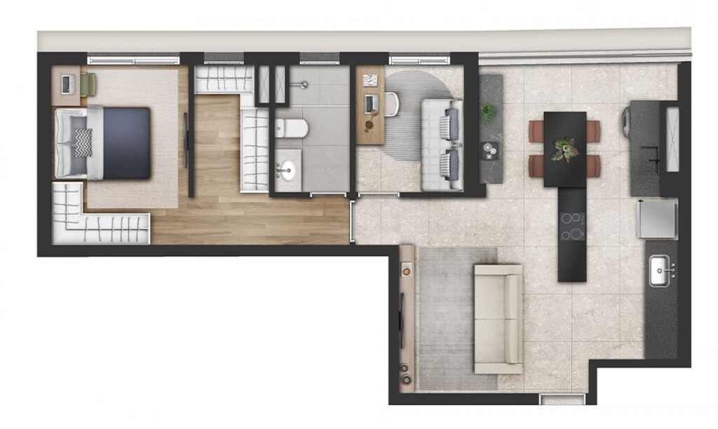 Planta 01 - 2 dorm 61m�