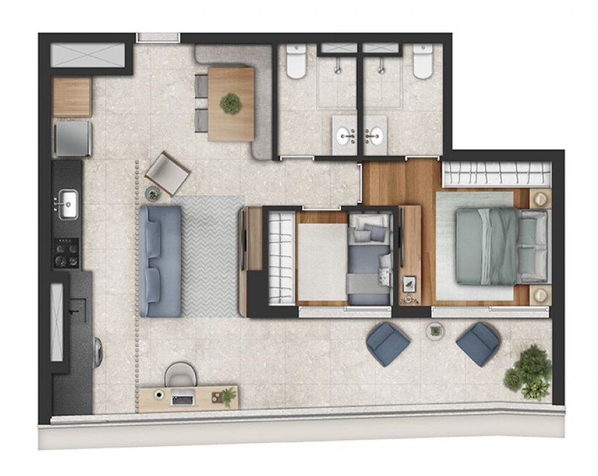 Planta 02 - 2 dorm 68m�