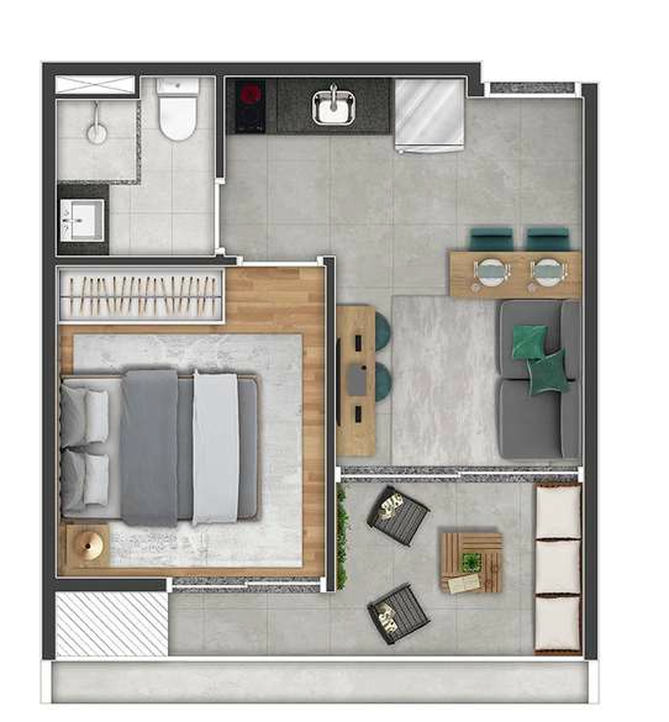 Planta 01 - 1 dorm 25,66m²
