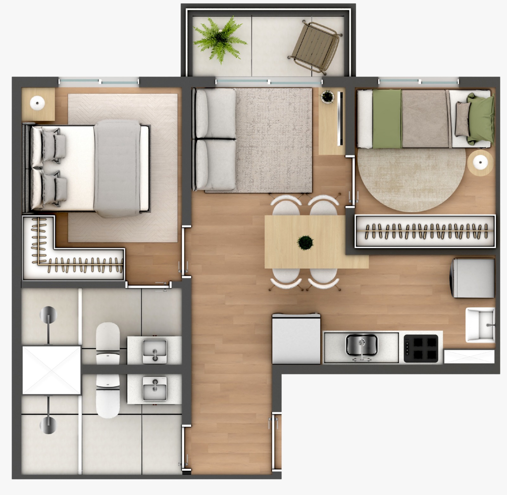 Planta 04 - 2 dorm 43,55m²