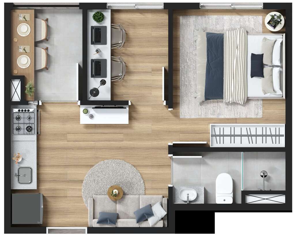 Planta 03 - 1 dorm 28m²