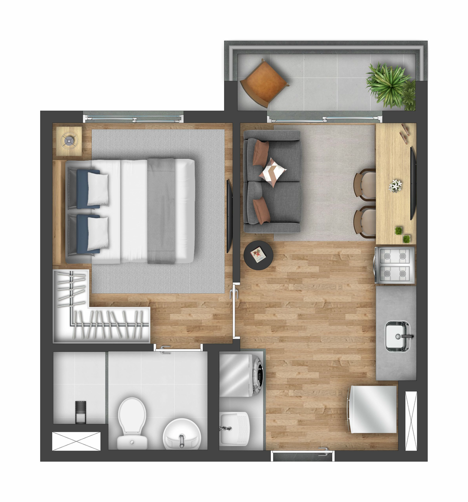 Planta 01 - 1 dorm 26m²