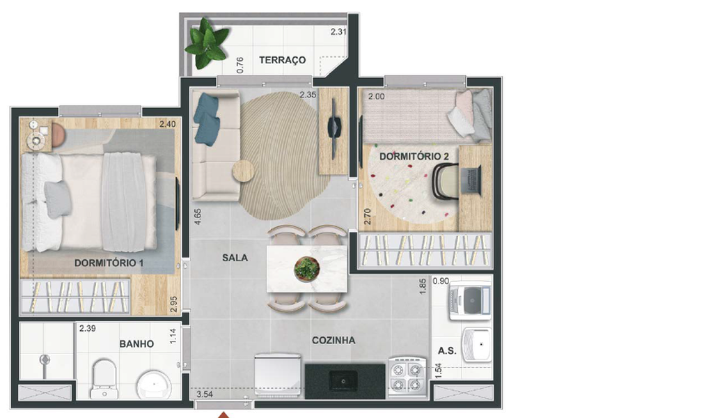 Planta 03 - 2 dorm 36,62m�