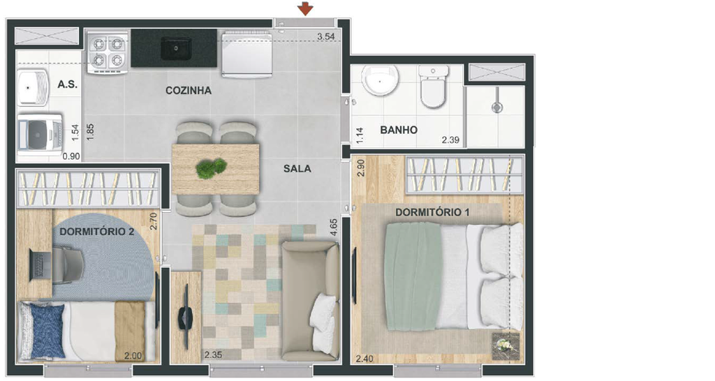 Planta 01 - 2 dorm 33,99m�