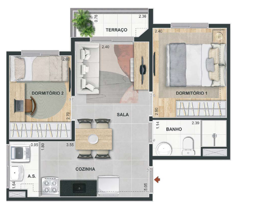 Planta 04 - 2 dorm 37,86m�