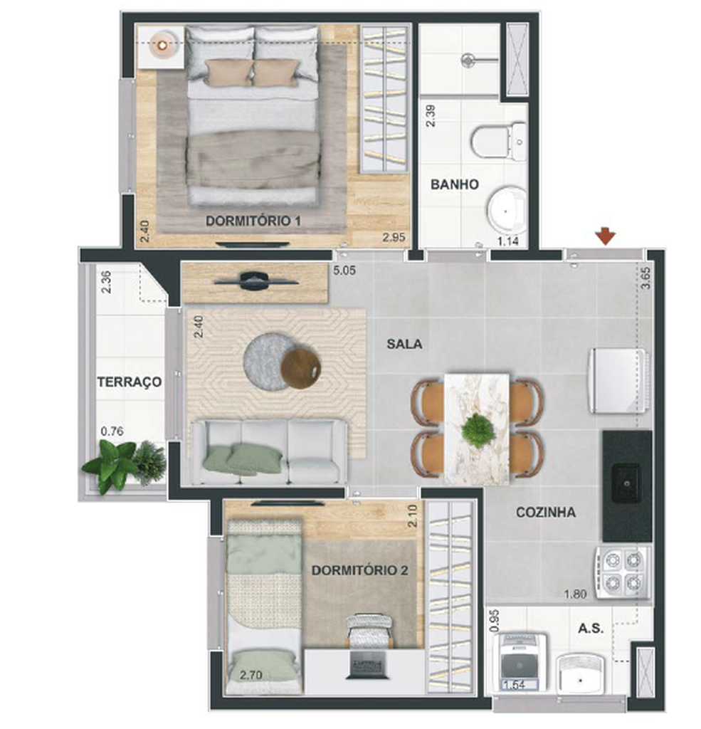 Planta 05 - 2 dorm 38,51m�