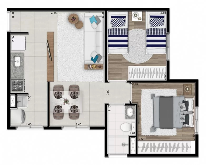 Planta 02 - 2 dorm 44,36m�