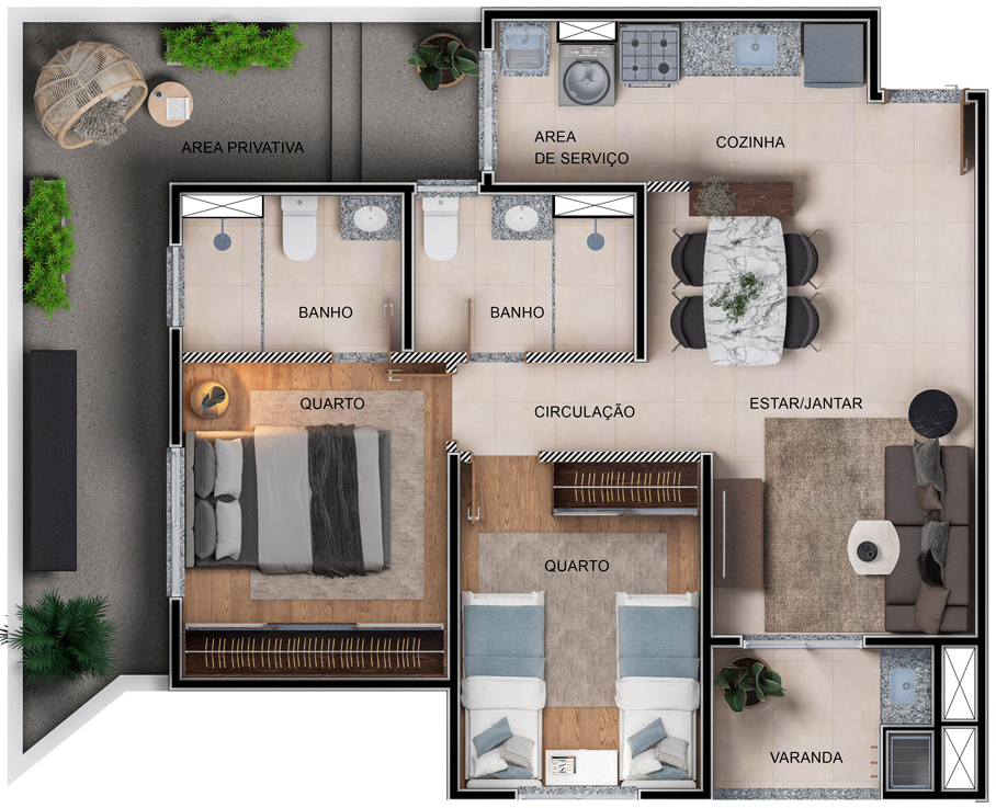 Planta 01 - 2 dorm 72m� - garden