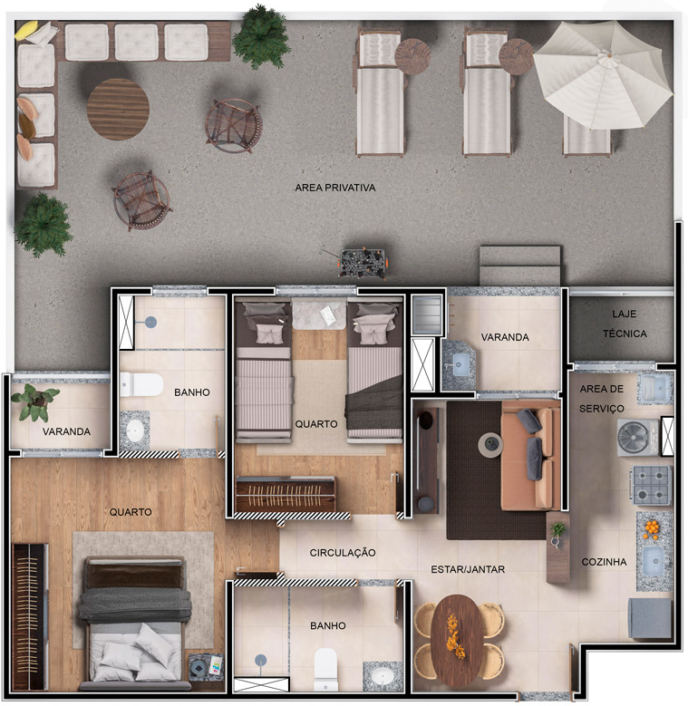 Planta 02 - 3 dorm 100 25m� - garden