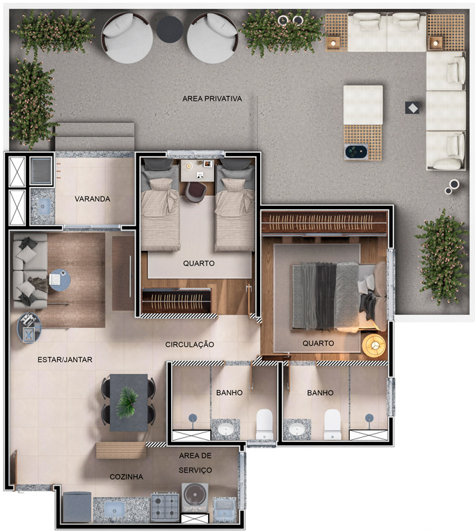 Planta 04 - 2 dorm 95 34m� - garden