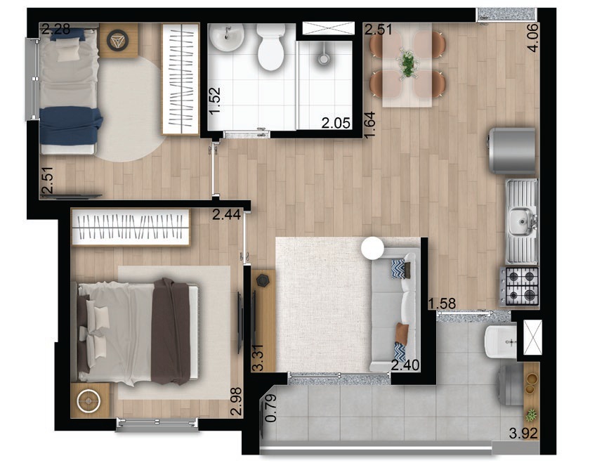 Planta 03 - 2 dorm 43,26m�