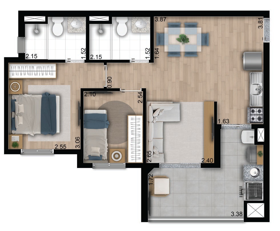 Planta 04 - 2 dorm 56,52m�
