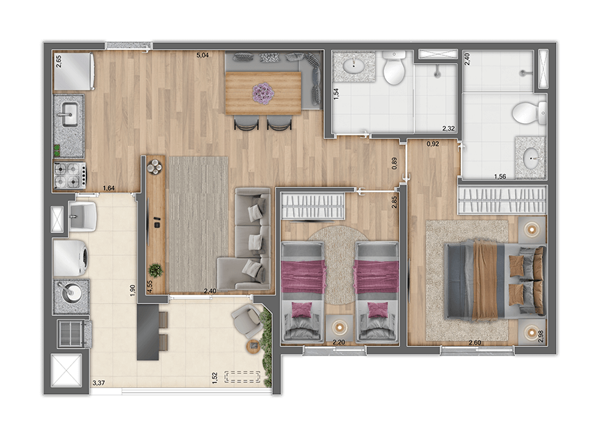 Planta 01 - 2 dorm 57m�