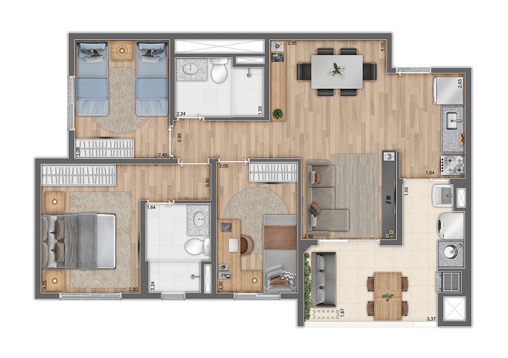 Planta 03 - 3 dorm 70m�