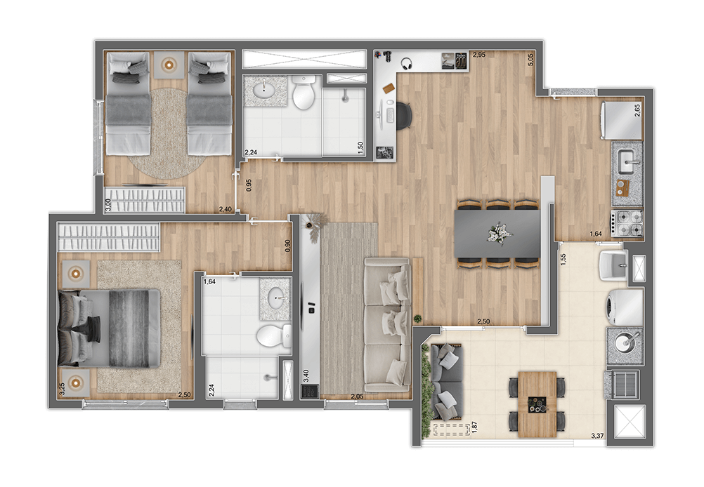 Planta 04 - 2 dorm 70m� - op��o