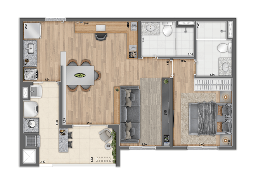 Planta 02 - 1 dorm 57m� - op��o