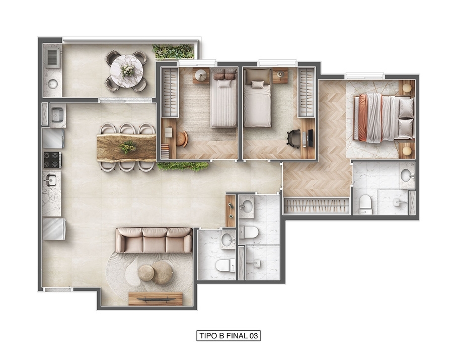 Planta 01 - 3 dorm 75,14m�