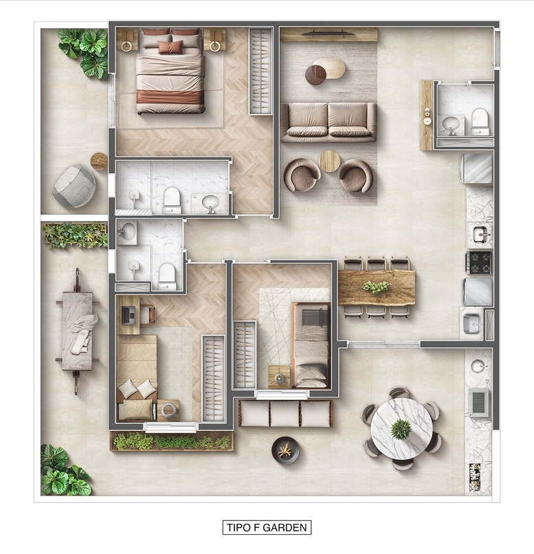 Planta 04 - 3 dorm 104,95m� - garden