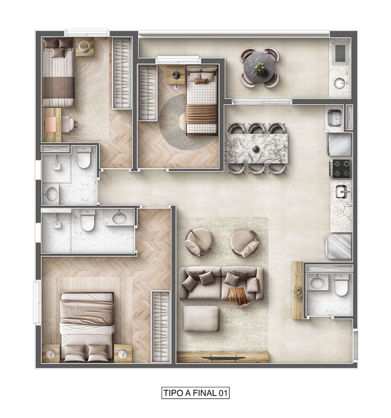 Planta 02 - 3 dorm 78,10m�
