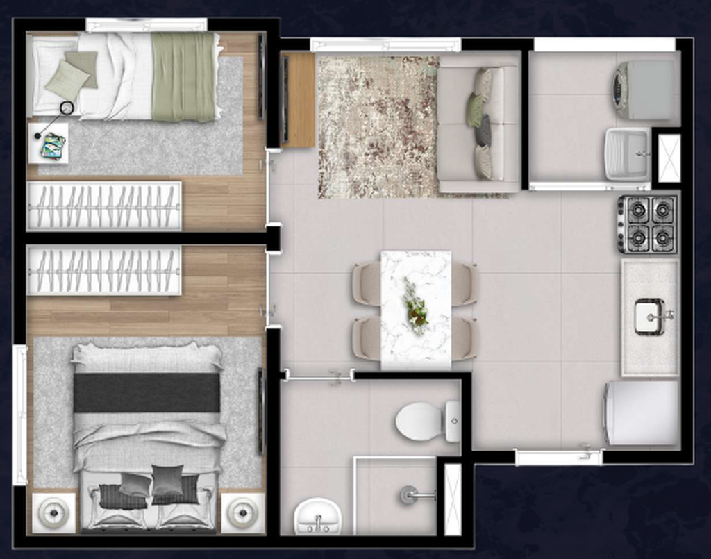 Planta 01 - 2 dorm 33m�