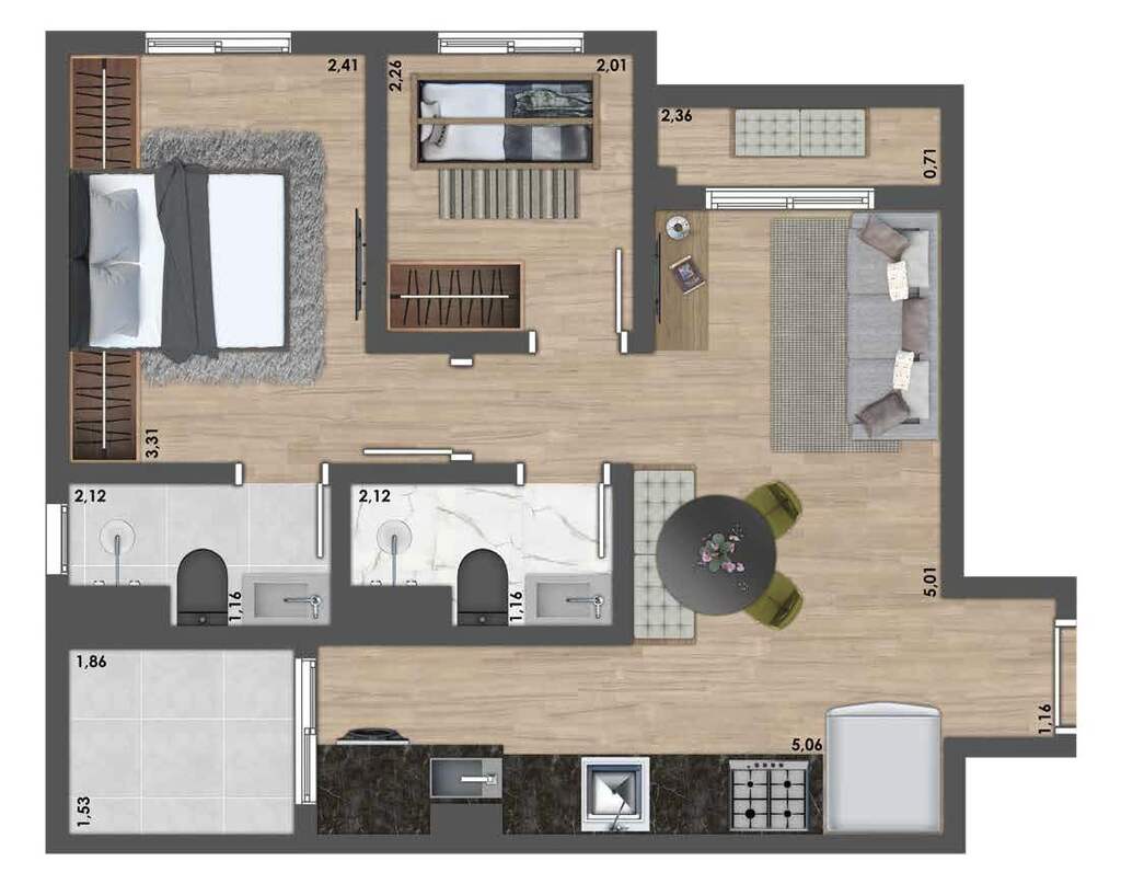 Planta 05 - 2 dorm 47,83m�