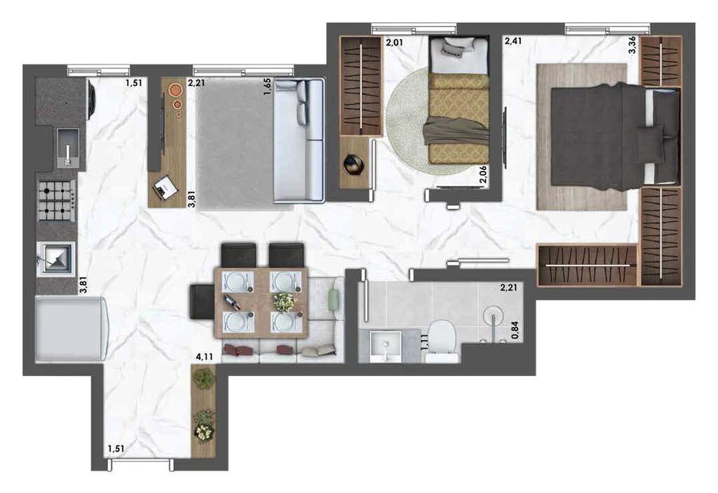 Planta 02 - 2 dorm 38,78m�