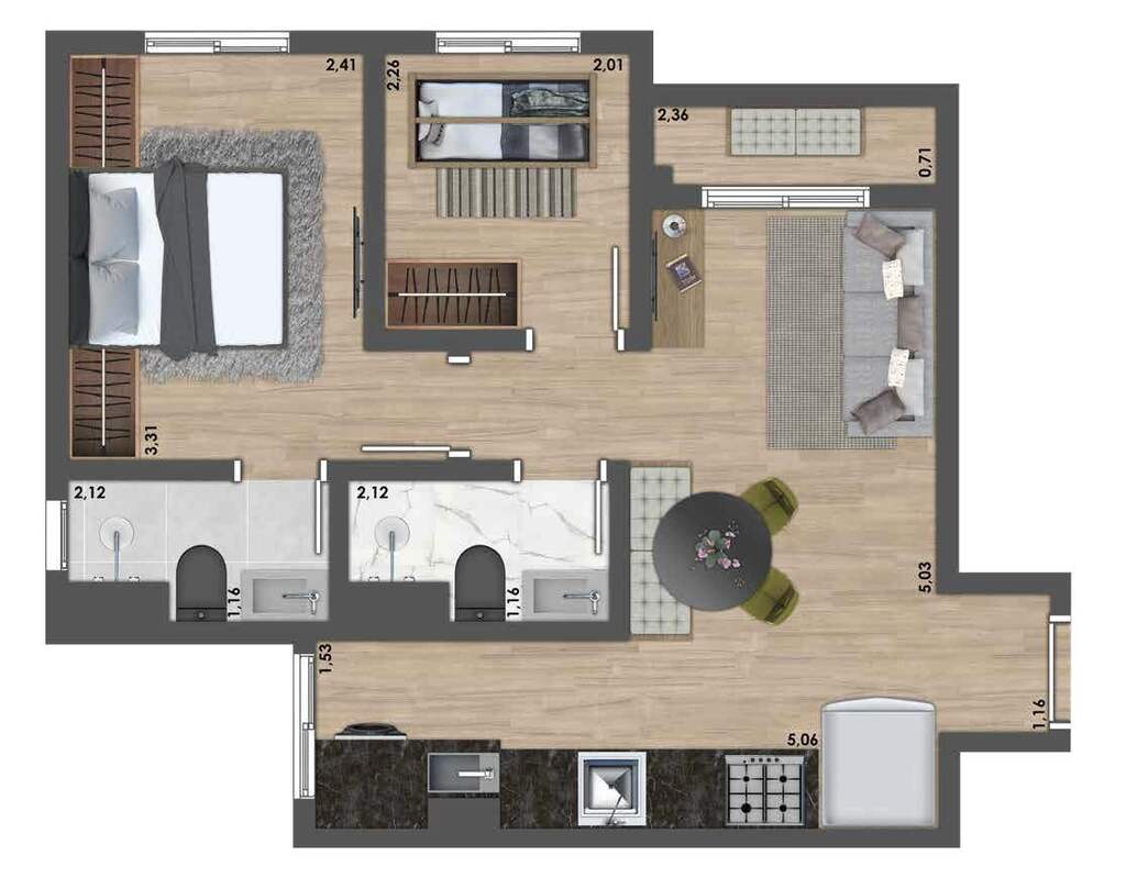 Planta 04 - 2 dorm 44,17m�
