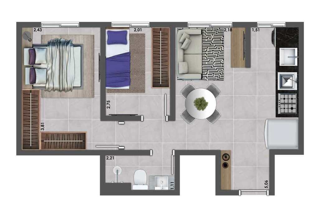Planta 03 - 2 dorm 40,73m�