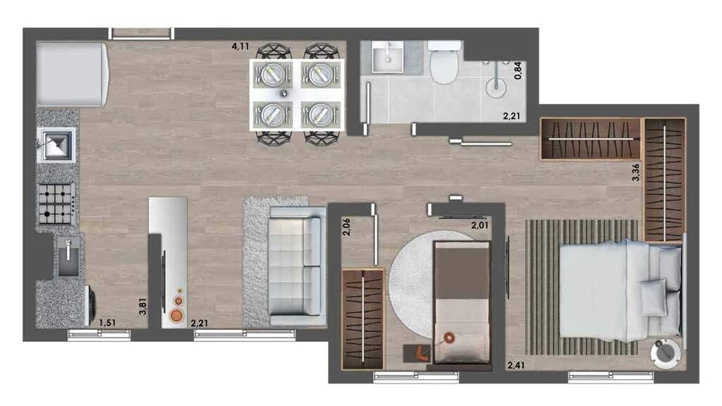 Planta 01 - 2 dorm 36m�