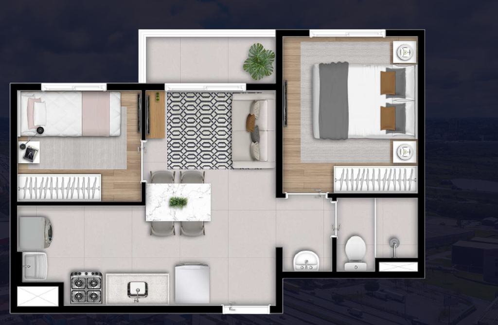 Planta 02 - 2 dorm 36m�