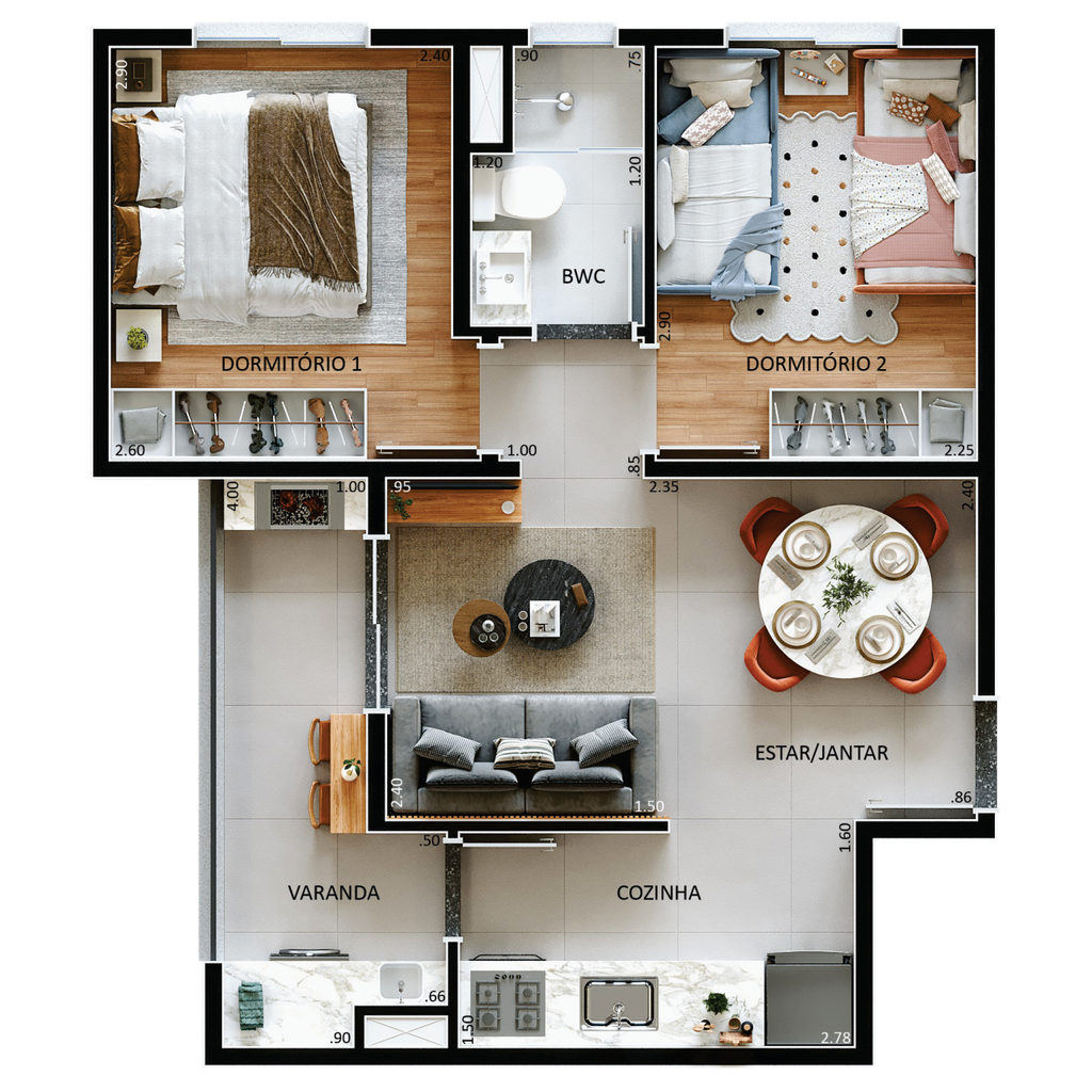 Planta 02 - 2 dorm 40,94m�