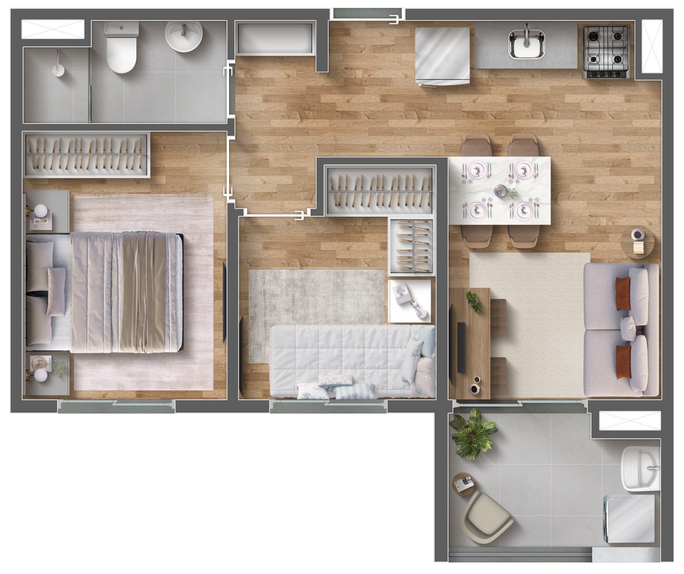 Planta 2 dormitorios 40 m2