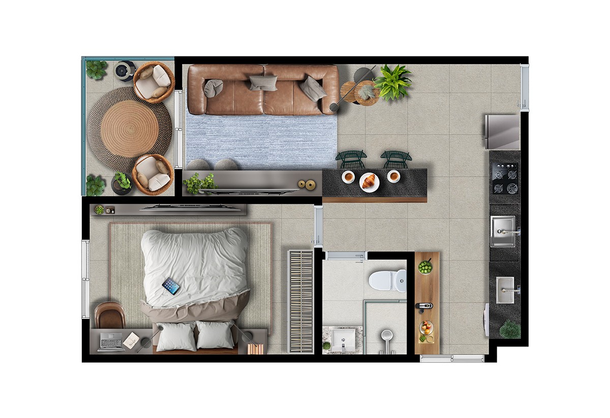 Planta 1 dorm Tipo finais 3 e 5