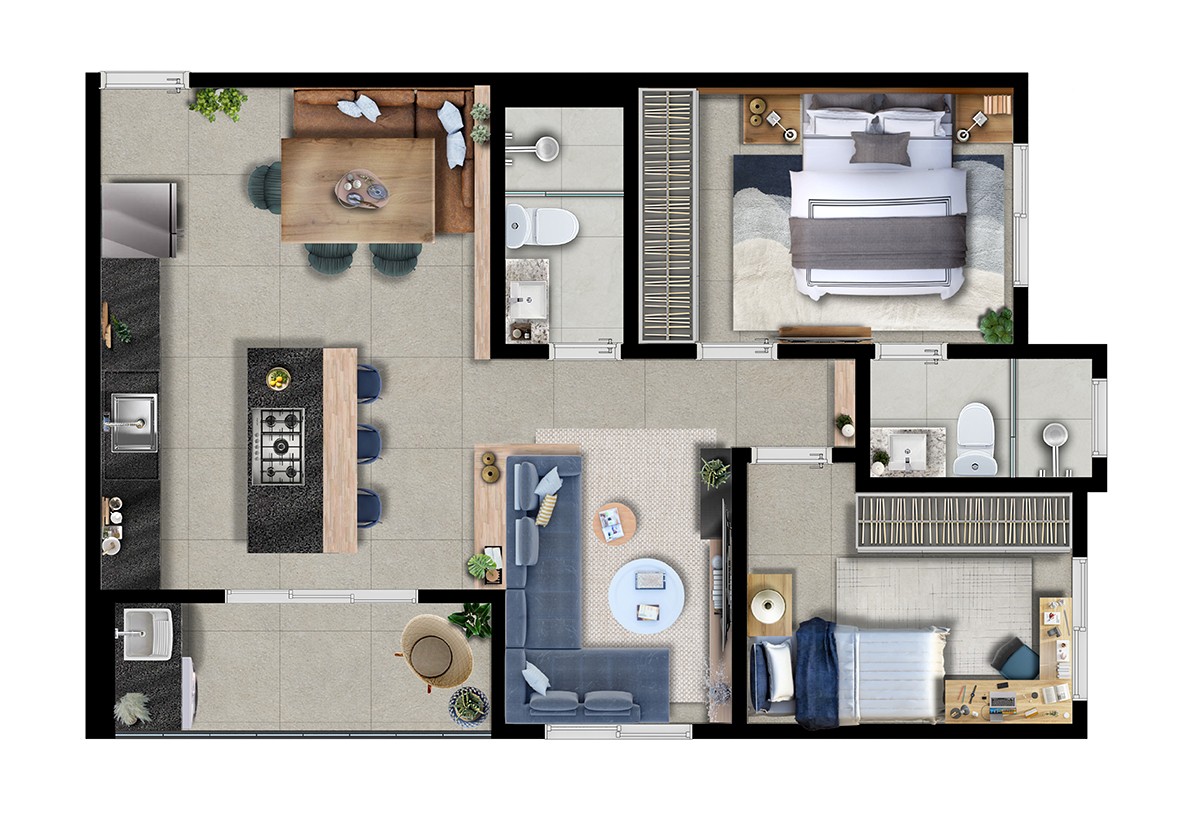 Planta 2 dorms Tipo finais 1,2,7 e 8  varanda
