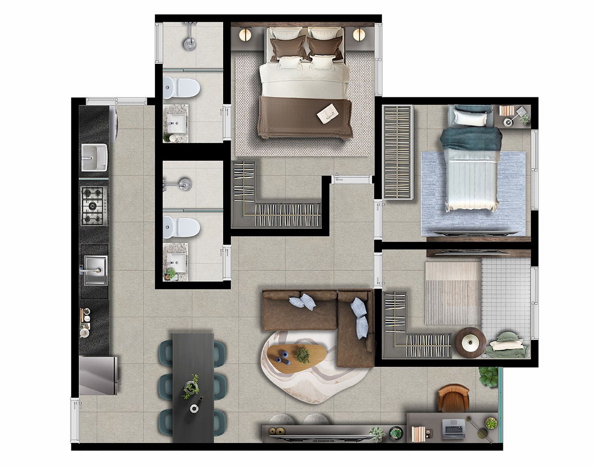 Planta 3 dorms finais 4 e 6 sala ampliada