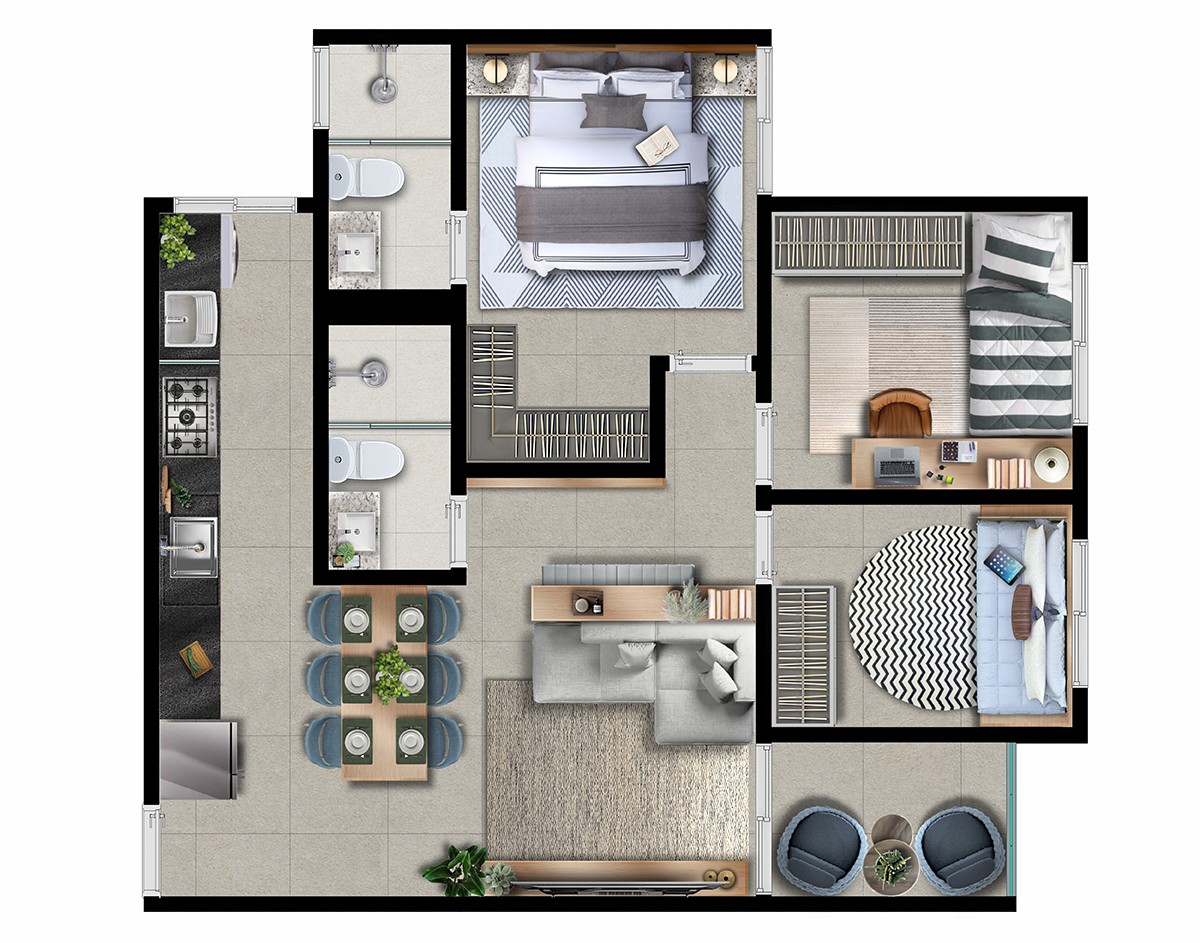 Planta 3 dorms  Tipo finais 4 e 6 -