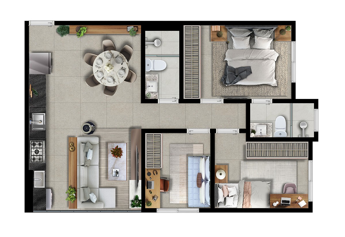 Planta2 dorms Tipo 1,2,7 e 8  sala ampliada