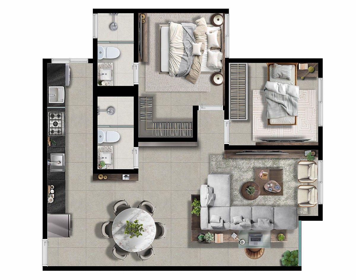 Planta 3 dormsTipo finais 4 e 6 - sala ampliada e integrada