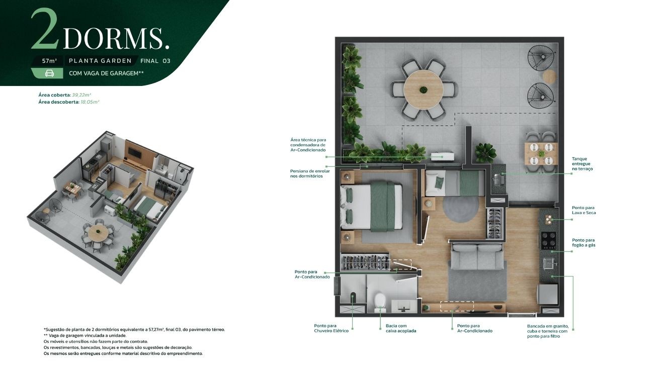 Planta Garden 2 dorms 57m� com vaga