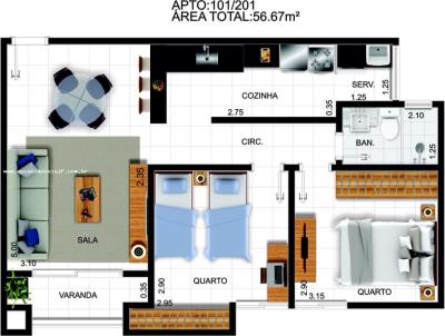 Apartamento para Venda, em Juiz de Fora, bairro Recanto da Mata, 2 dormitórios, 1 banheiro, 1 vaga