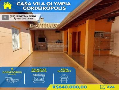 Casa para Venda, em Cordeirópolis, bairro VILA OLYMPIA, 3 dormitórios, 3 banheiros, 1 suíte, 4 vagas