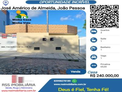 Casa para Venda, em Joo Pessoa, bairro Jos Amrico de Almeida, 3 dormitrios, 1 banheiro, 1 sute, 1 vaga