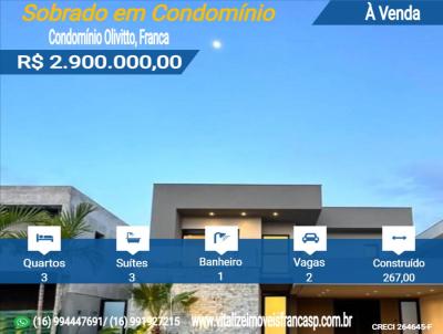 Sobrado em Condomnio para Venda, em Franca, bairro Condomnio Olivitto, 3 dormitrios, 1 banheiro, 3 sutes, 2 vagas