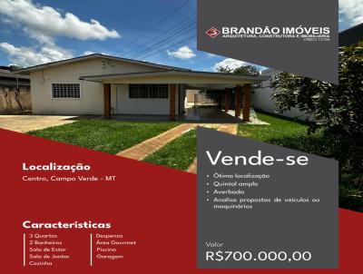 Casa para Venda, em Campo Verde, bairro CENTRO, 3 dormitrios, 2 banheiros, 1 vaga
