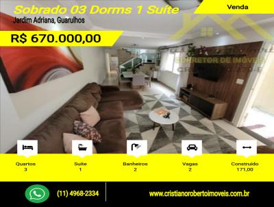 Sobrado para Venda, em Guarulhos, bairro Jardim Adriana, 3 dormitrios, 2 banheiros, 1 sute, 2 vagas