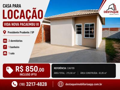 Casa para Loca��o, em Presidente Prudente, bairro Vida Nova Pacaembu III, 2 dormit�rios, 1 banheiro