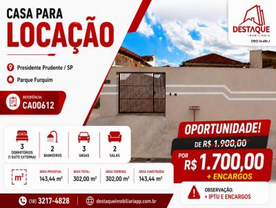 Casa para Loca��o, em Presidente Prudente, bairro Parque Furquim, 3 dormit�rios, 2 banheiros, 1 su�te, 3 vagas