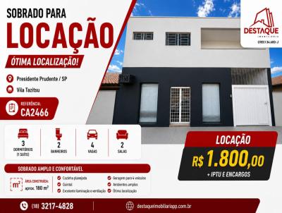 Casa para Loca��o, em Presidente Prudente, bairro Vila Tazitsu, 3 dormit�rios, 2 banheiros, 1 su�te, 4 vagas
