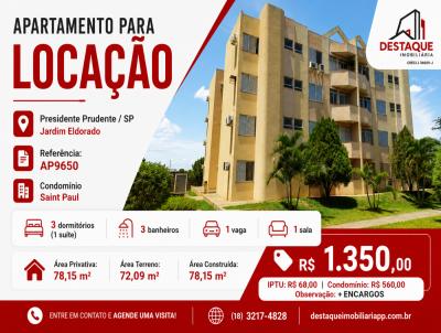 Apartamento para Loca��o, em Presidente Prudente, bairro Jardim Eldorado, 3 dormit�rios, 3 banheiros, 1 su�te, 1 vaga